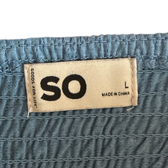 SO Women’s Crop Top Peasant Boho Solid Blue Long Sleeve Size L - Picture 5 of 6